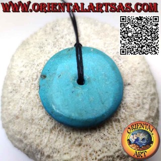 Tibetan turquoise disc/donut pendant, 40mm. Ø lanyard included