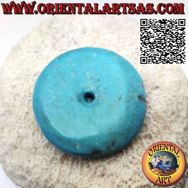 Tibetischer Türkis-Scheiben-/Donut-Anhänger, 40 mm. Ø Schlüsselband inklusive