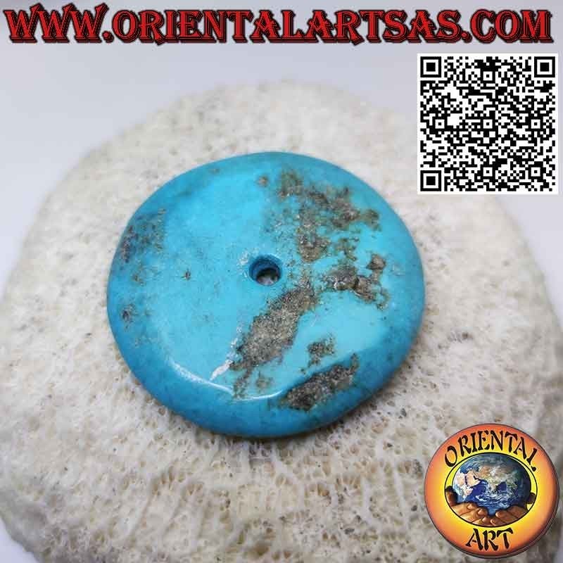 Ciondolo a disco/ciambella in turchese tibetano  da 40 mm. Ø cordoncino incluso