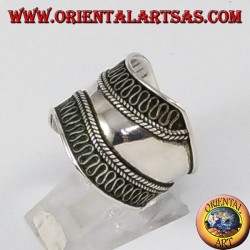 Silver wide band ring, Bali with contoured edges