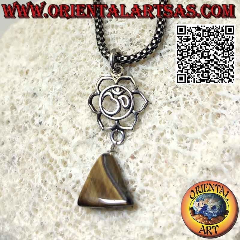 OM Lotus flor colgante en plata con el sánscrito