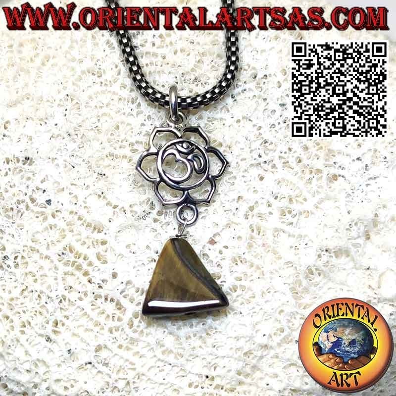 Pendentif en argent avec ॐ om en fleur de lotus et triangle oeil de tigre