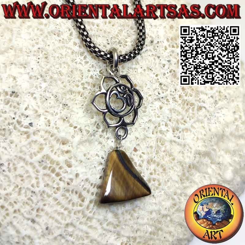 Pendentif en argent avec ॐ om en fleur de lotus et triangle oeil de tigre