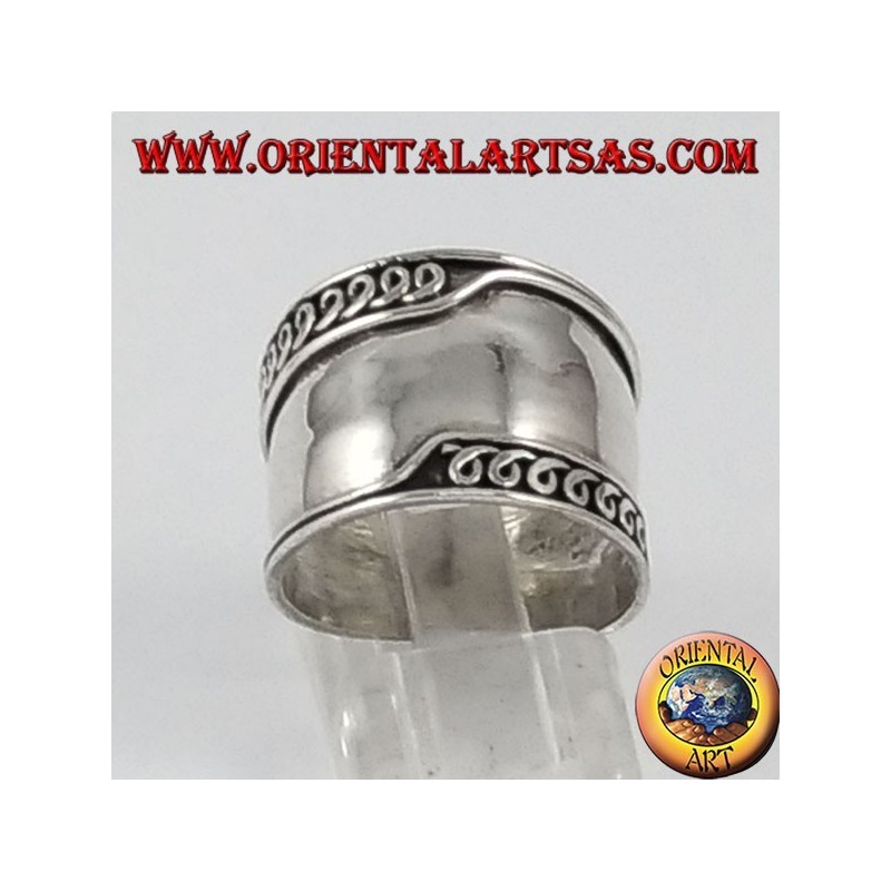 Argent large anneau de bande, Bali asymétriquement bords usiné