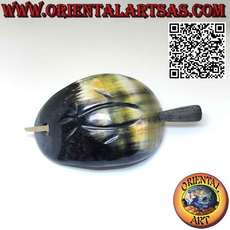 Hair clip with concave buffalo horn stick and engraved fish