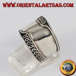 Argent large anneau de bande, Bali asymétriquement bords usiné