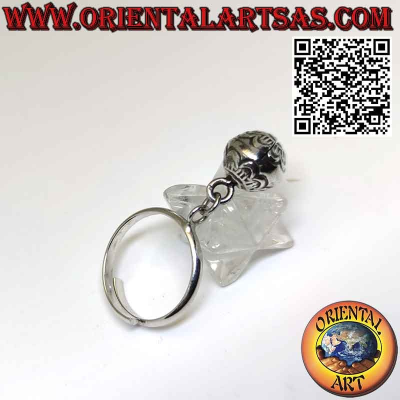 Adjustable ring in 925‰ silver with mobile ethnic bell