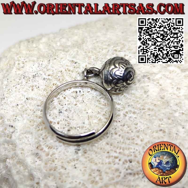 Adjustable ring in 925‰ silver with mobile ethnic bell