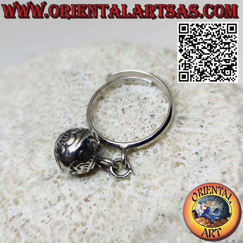 Anello in argento 925‰  regolabile con campanellino etnico mobile