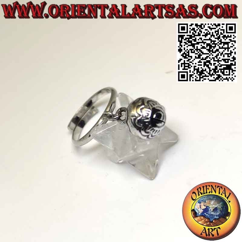 Anillo ajustable en plata 925‰ con campana étnica móvil