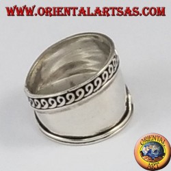 Argent large anneau de bande, Bali asymétriquement bords usiné