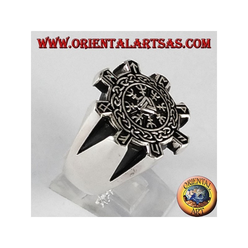 Bague en argent, vegvisir boussole celtique