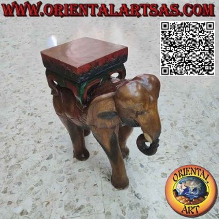 Sculpture éléphant avec baldaquin en un seul bloc de bois de 50 cm