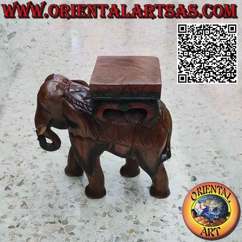 Elefantenskulptur mit Baldachin aus einem einzigen 50 cm Holzblock