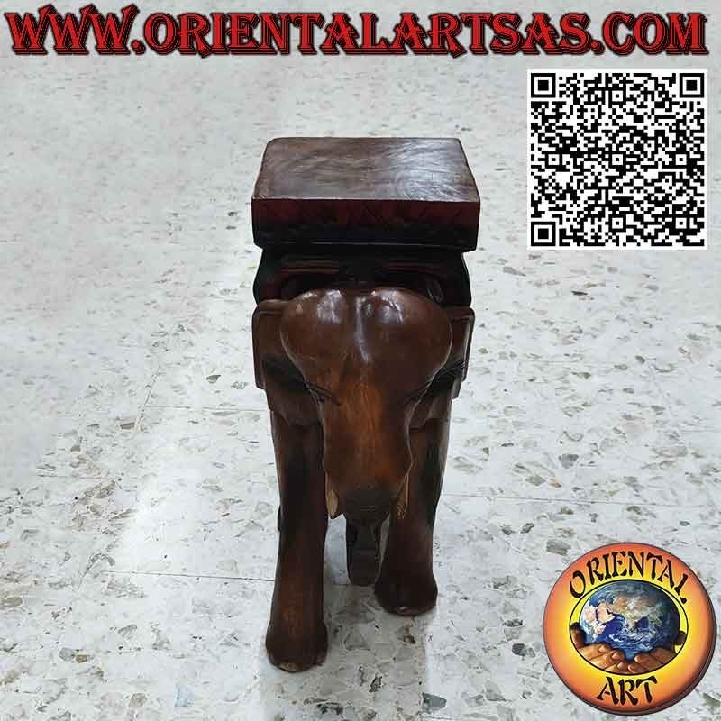 Scultura elefante indiano con baldacchino a piano d'appoggio in unico blocco di legno da 50 cm