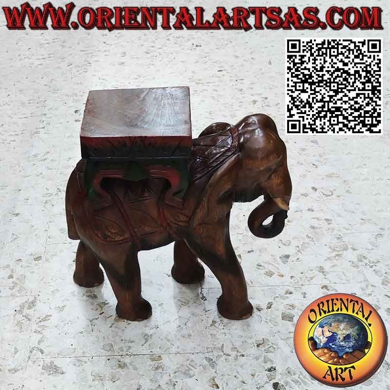 Sculpture éléphant avec baldaquin en un seul bloc de bois de 50 cm