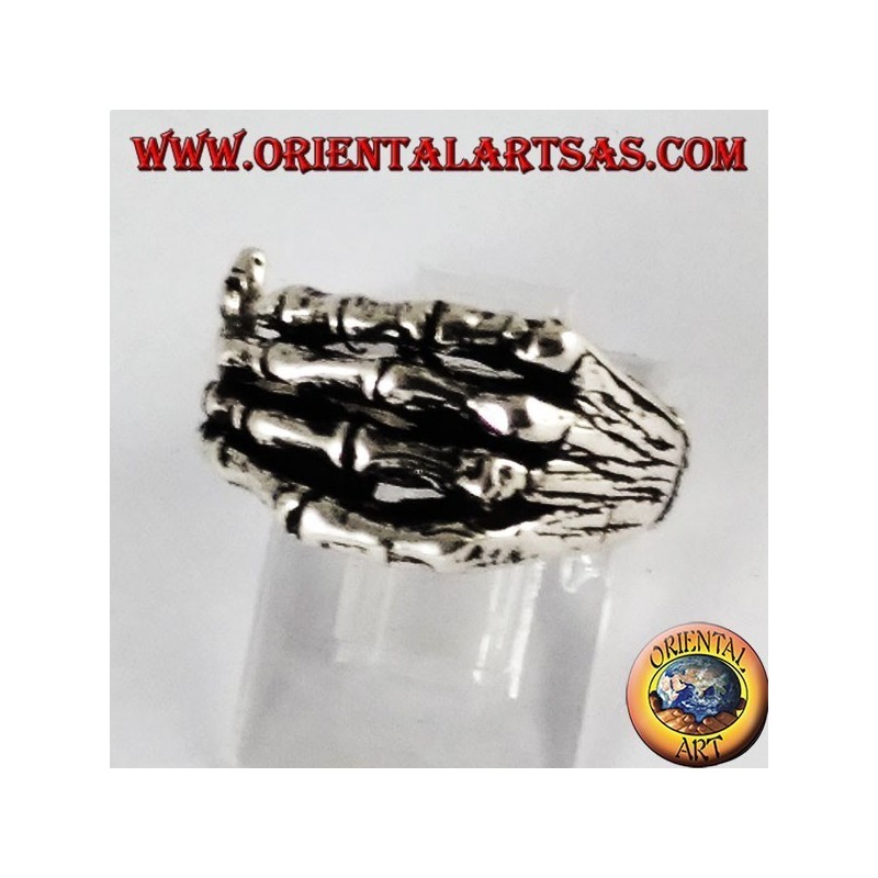 Anello  d'argento, mano di scheletro