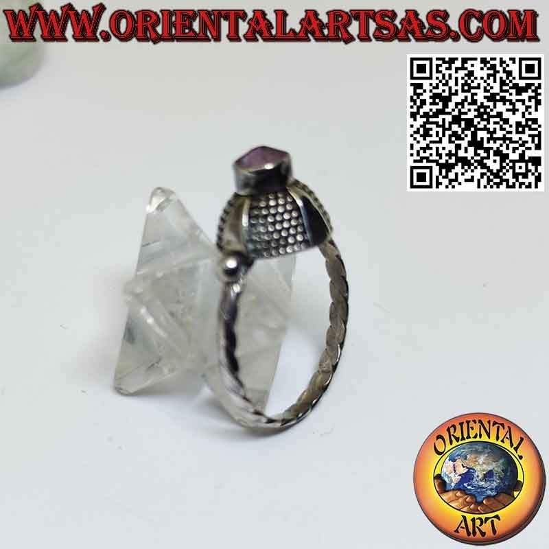 Silberring mit natürlichem rundem Amethyst in gewölbter Fassung