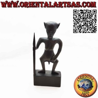 Sculpture rare d'un guerrier DAYAK avec lance artefact Sarawak Bornéo