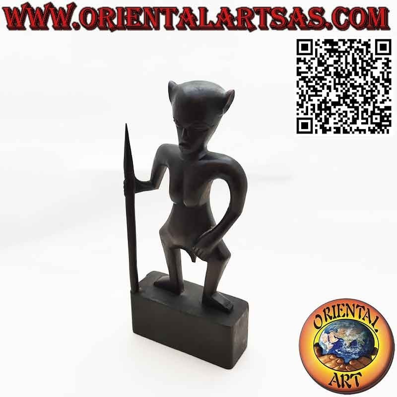 Escultura rara de un guerrero DAYAK con artefacto de lanza Sarawak Borneo