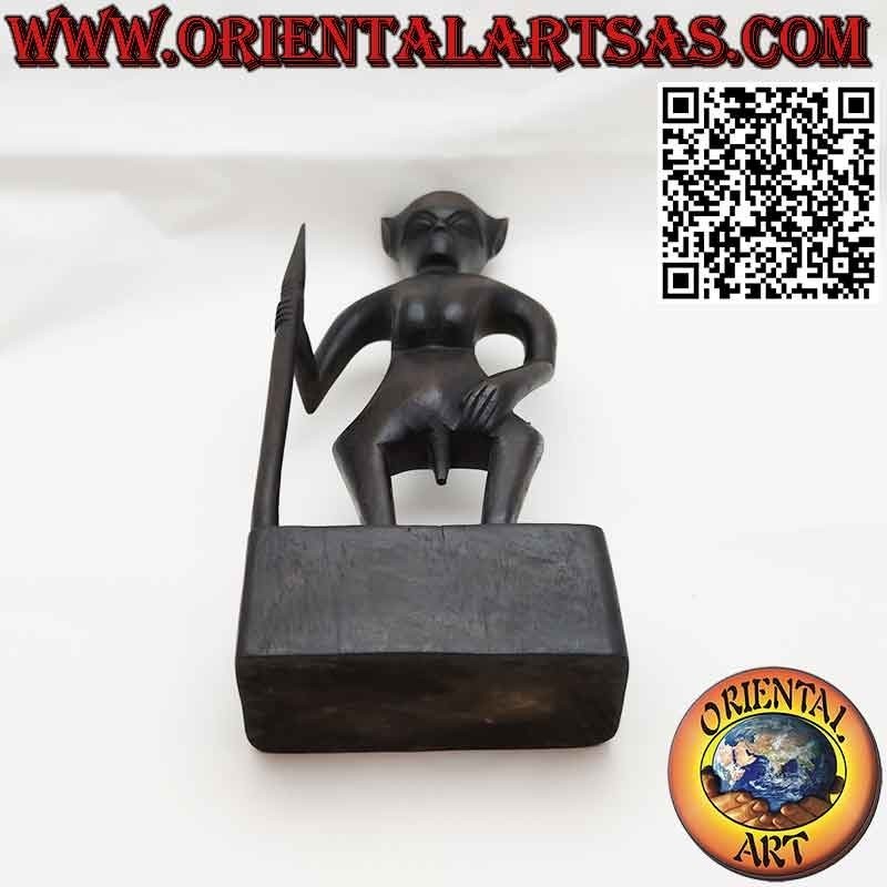 Sculpture rare d'un guerrier DAYAK avec lance artefact Sarawak Bornéo