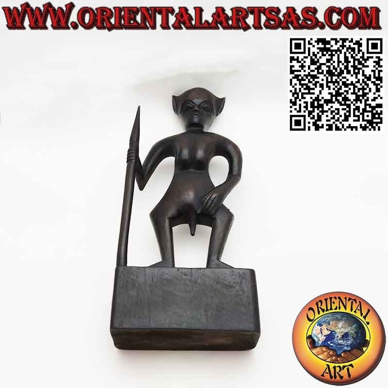 Sculpture rare d'un guerrier DAYAK avec lance artefact Sarawak Bornéo