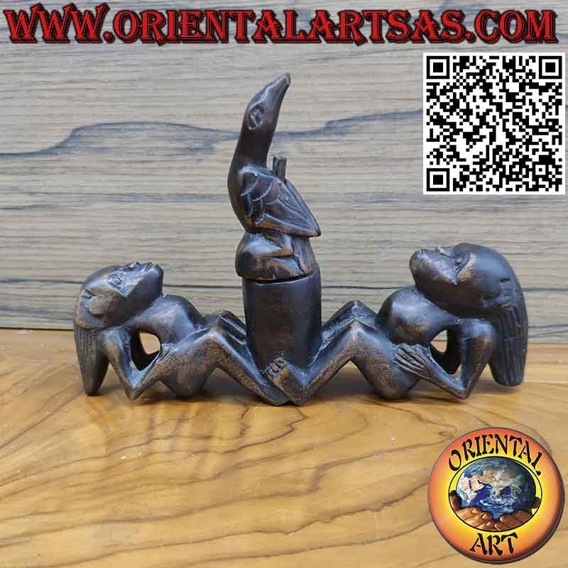 Rare sculpture of two men praising the bird of fertility