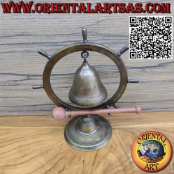 Rudder bell in burnished brass with hammer and table stand