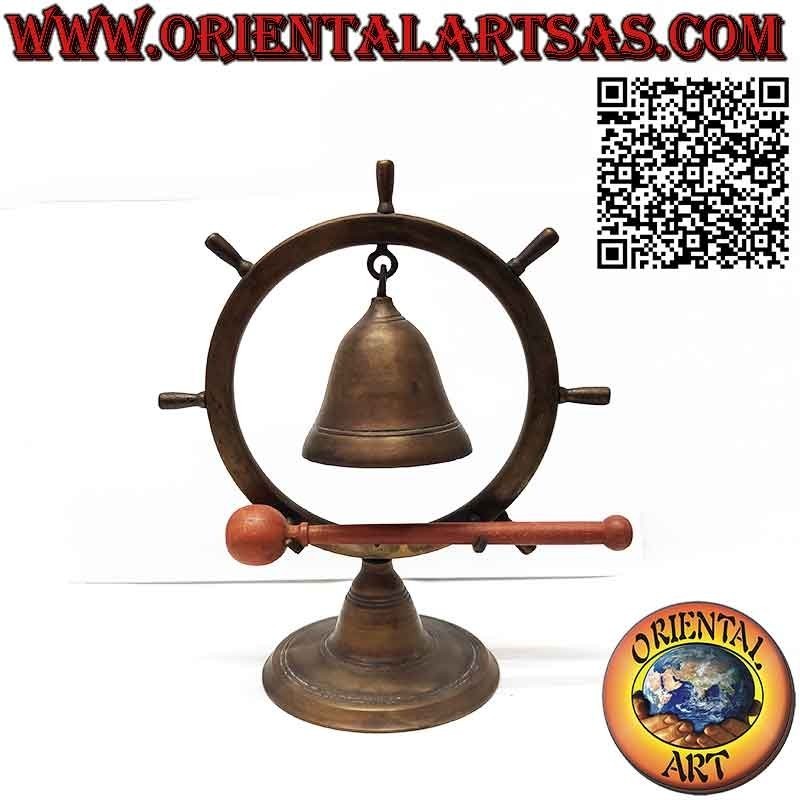 Campana campanella nel timone in ottone brunito  con martello e supporto