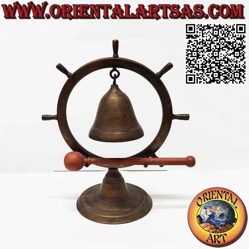 Rudder bell in burnished brass with hammer and table stand