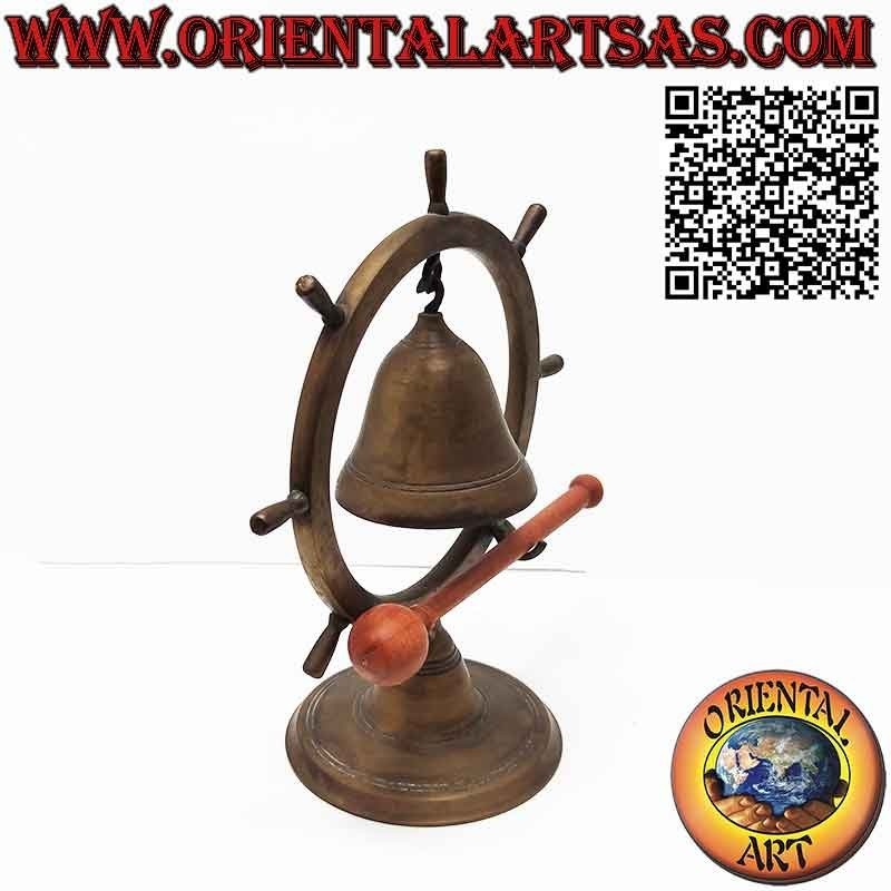 Cloche de gouvernail en laiton bruni avec marteau et support de table