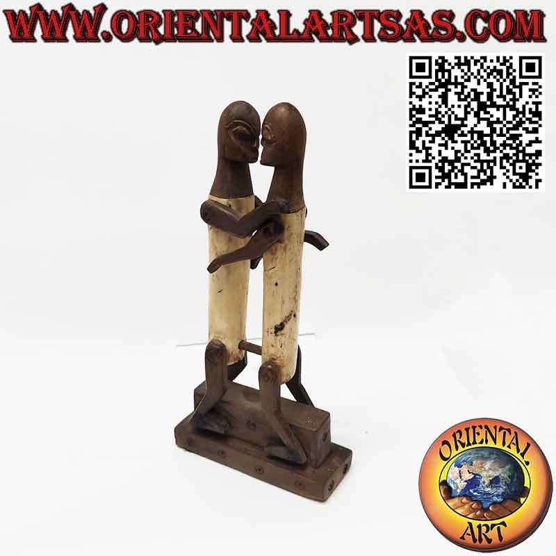 Scultura coppia in amore Dayak Borneo in osso ebano primitiva tribale