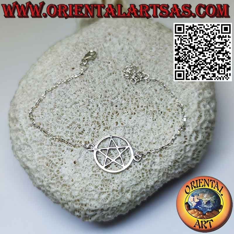 Pulsera de cadena de plata con pentáculo de estrella en el círculo central