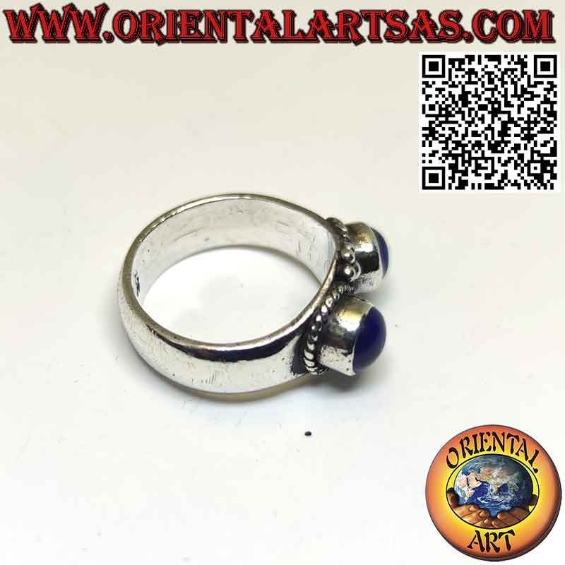 Silver ring with 2 natural Afghan lapis lazuli set in relief