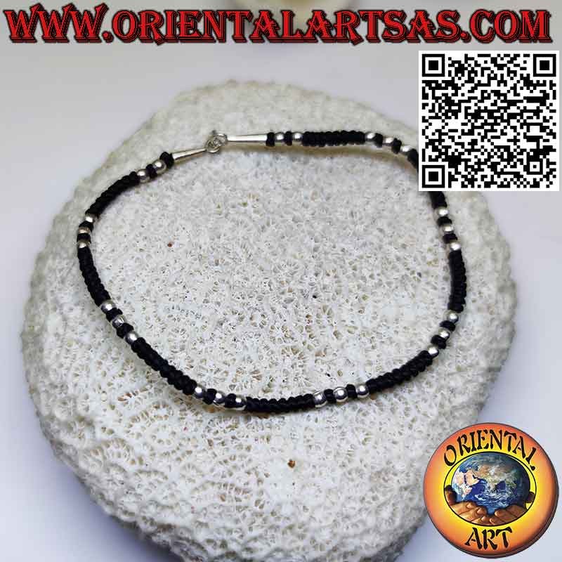 Gewachstes Fadenarmband mit Tribal 999‰ Silberkugeln (Karen)