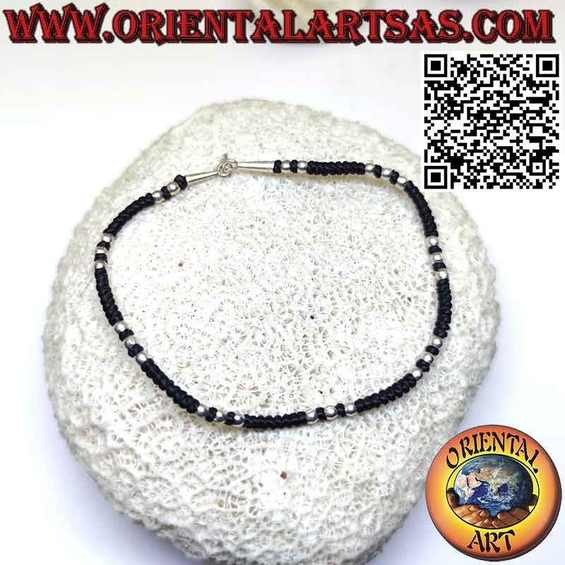 Waxed thread bracelet with tribal 999‰ silver balls (Karen)
