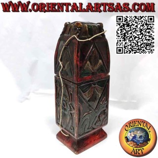Scatola antica per medicina in legno intagliata e decorata Borneo Dayak