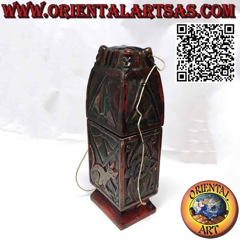 Antique wooden medicine box carved and decorated Borneo Dayak