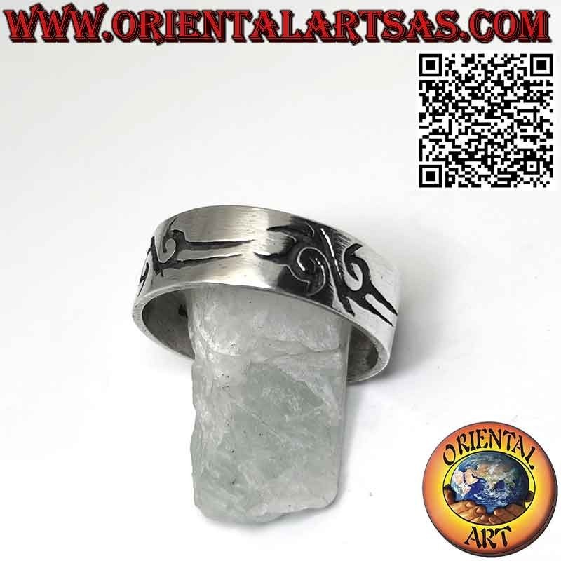 Bague large en argent 925 avec gravure tribale Maori