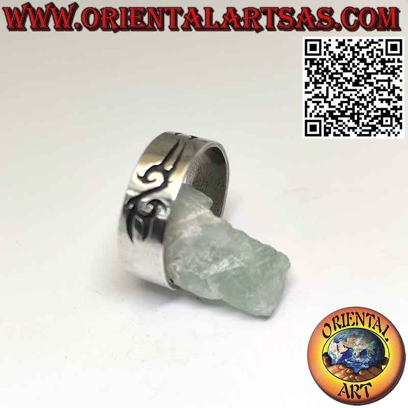 Breiter Bandring aus 925er Silber mit Stammes-Maori-Gravur