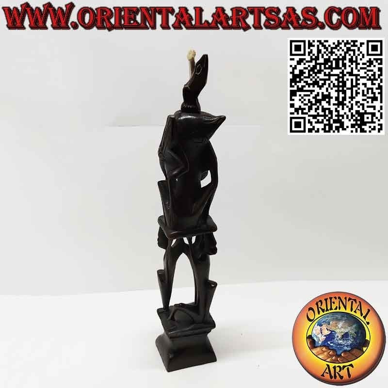 Rara escultura de ébano de hombres 1 pelícano 1 murciélago iluminado