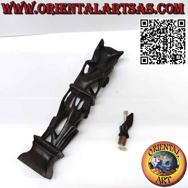 Rare ebony sculpture of men 1 pelican 1 illuminated bat
