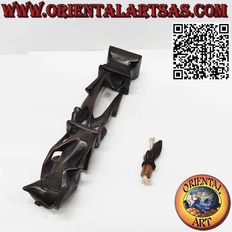 Seltene Ebenholzskulptur von Männern 1 Pelikan 1 beleuchtete Fledermaus