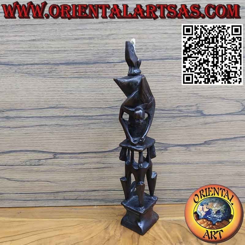 Rara escultura de ébano de hombres 1 pelícano 1 murciélago iluminado