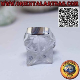 Anillo sencillo de plata con concha rectangular insertada paua abalone