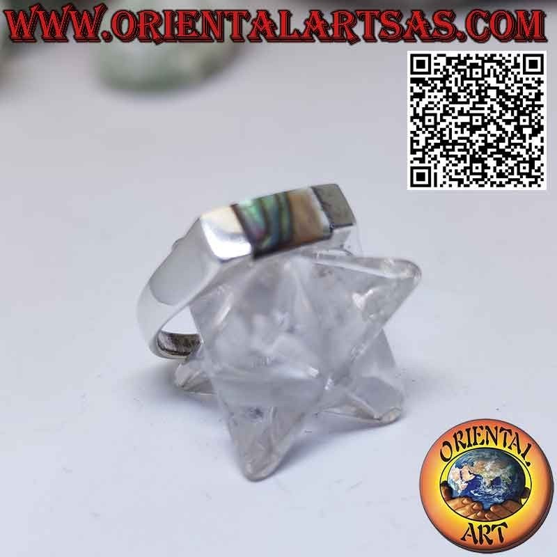 Anillo sencillo de plata con concha rectangular insertada paua abalone