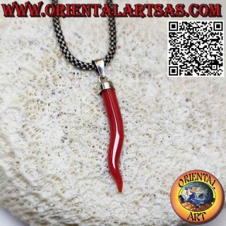 Cornet in natural coral with auspicious silver cap