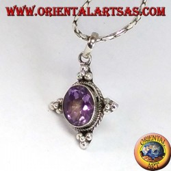 Silber Anhänger mit schönen natürlichen ovalen Amethyst