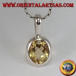 Silver pendant with embedded oval natural topaz