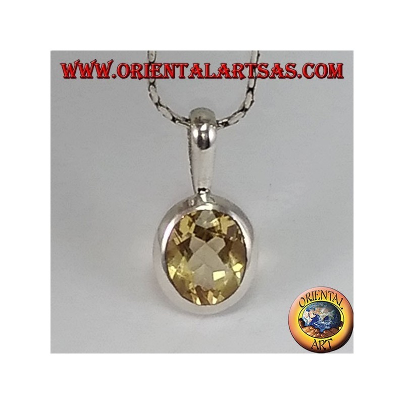 Pendentif en argent avec Topaze naturel ovale niché